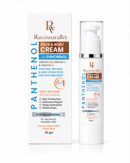 Ravenna Valley Face and Body Cream with Panthenol 50g shown with its box