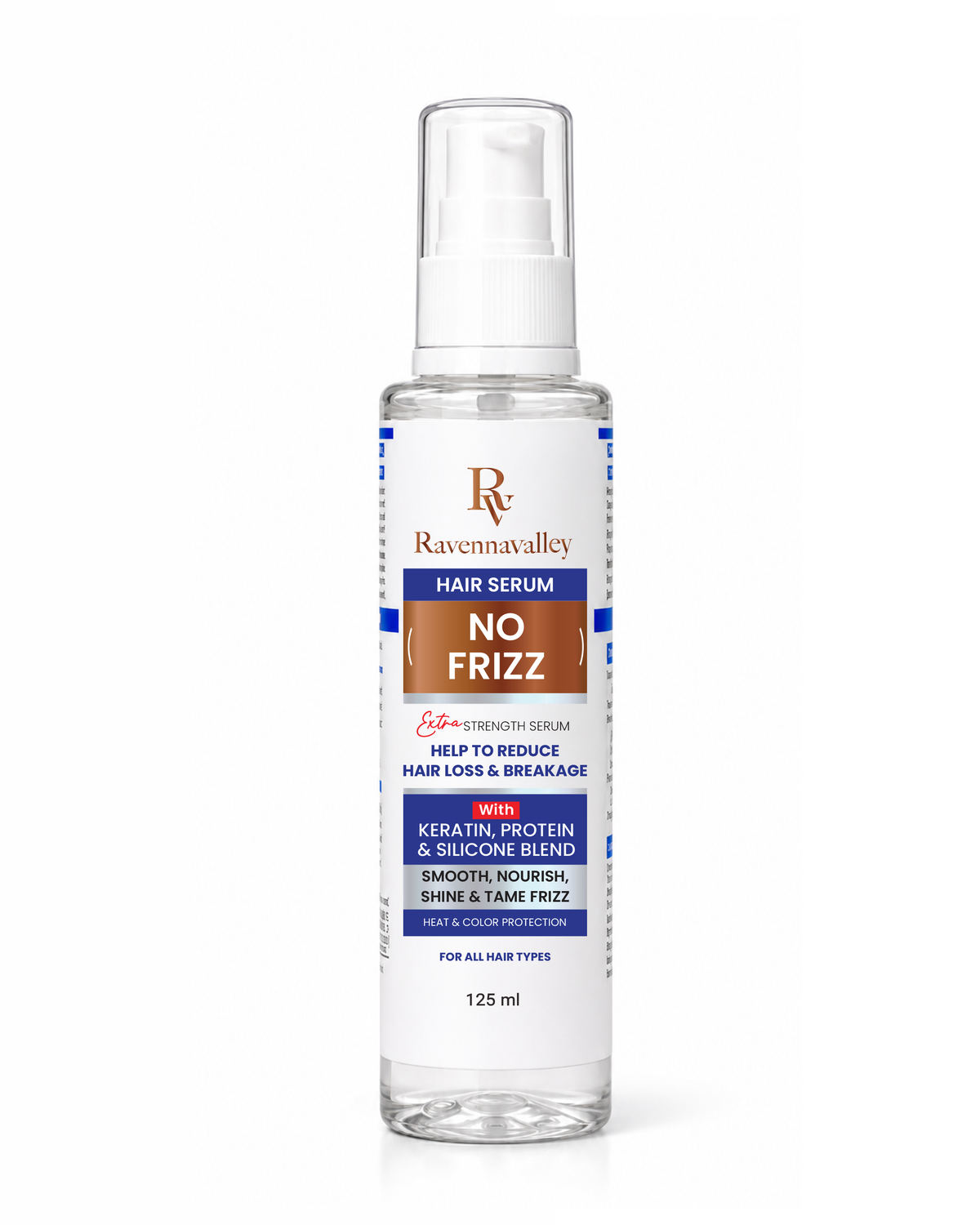 Ravenna Valley Hair Serum No Frizz in a clear pump bottle