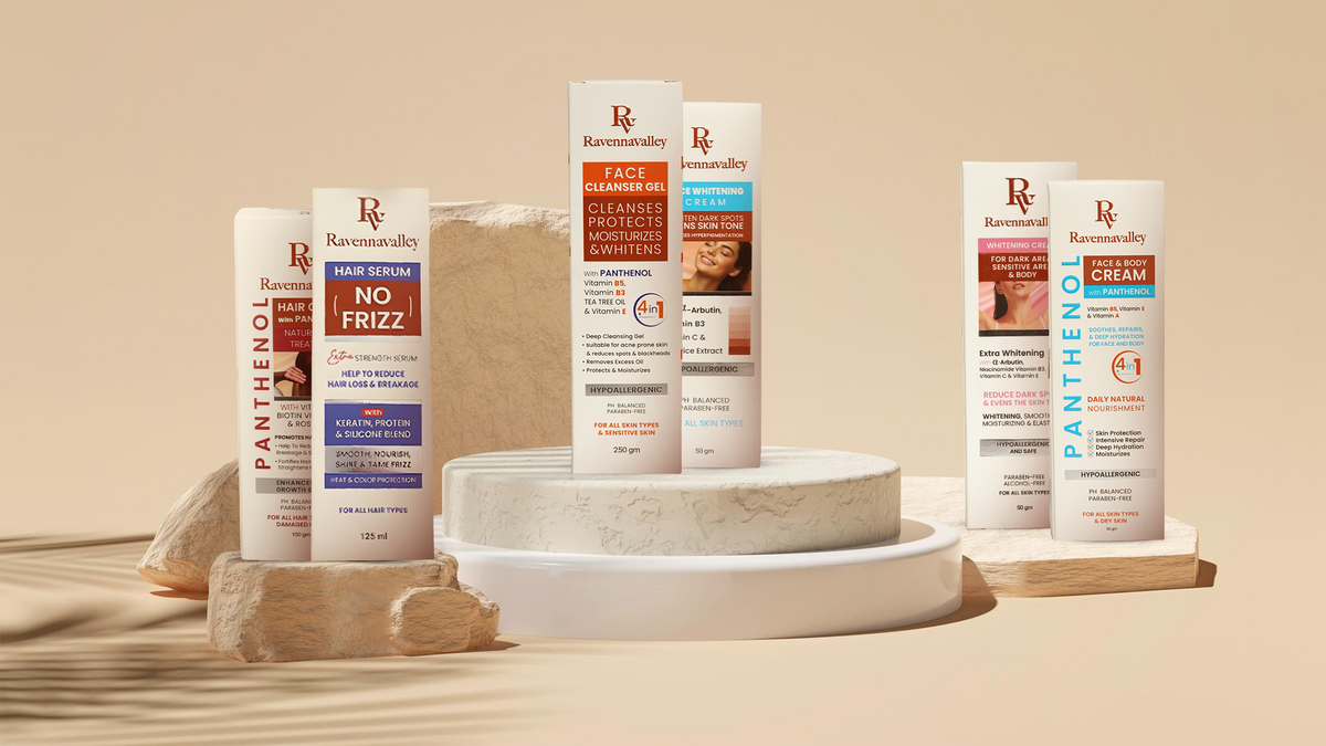 Ravenna Valley skincare products arranged together